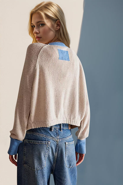 Back To School Sweater - Double Take Contrast Button Up Long Sleeve Cardigan