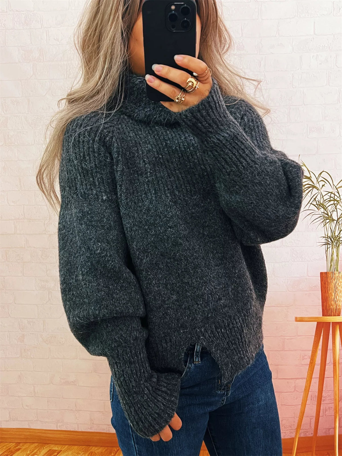 Ribbed Turtleneck Long Sleeve Sweater