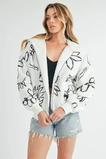 Aemi + Co Flower Sherpa Hoodie - Zip-Up &amp; Cozy | S-L | Femstylo