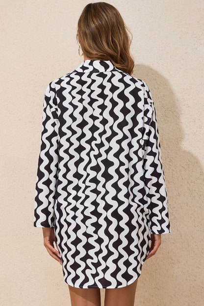 Button Down Contrast Striped Cover-Up