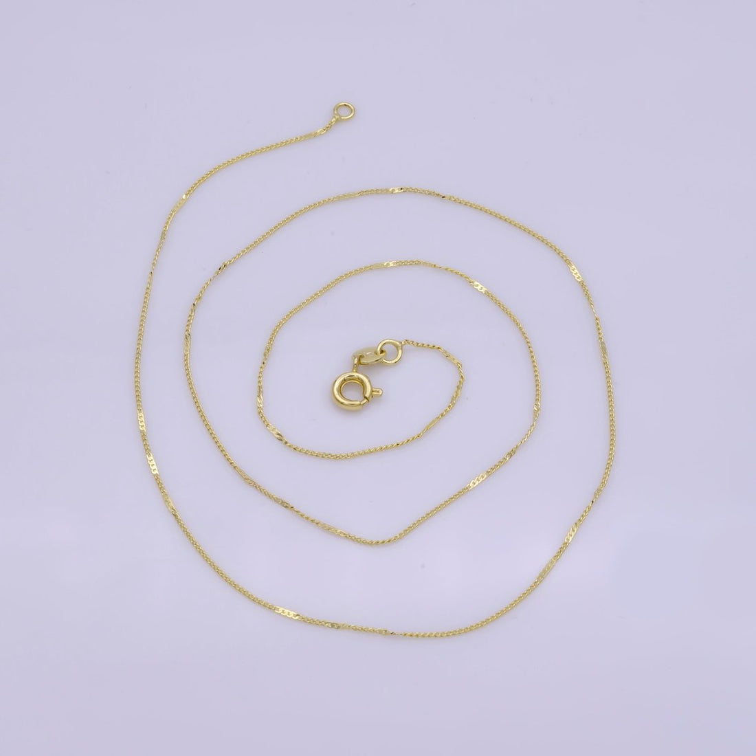 0.6mm Dainty Gold Curb Flat Link 17.5 Inch Layering Chain Necklace | WA-394 Clearance Pricing
