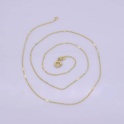 0.6mm Dainty Gold Curb Flat Link 17.5 Inch Layering Chain Necklace | WA-394 Clearance Pricing