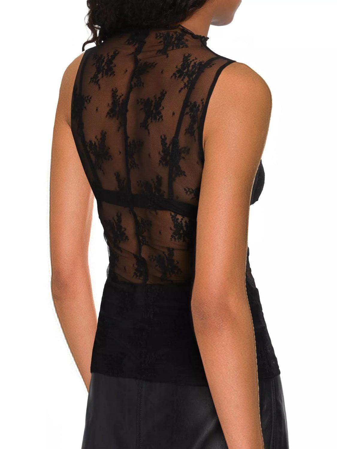 Lace Mock Neck Top for Women in Sheer Polyester Style