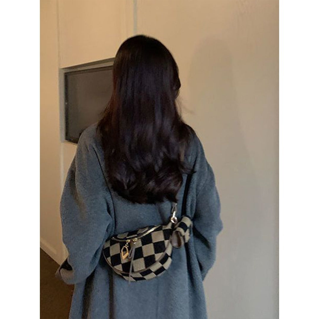 Small Crossbody Bag – Versatile Commute with Checkerboard Canvas, Compact Earphone Bag, Stylish 2-in-1 Chest Bag &amp; Fanny Pack for Everyday Use
