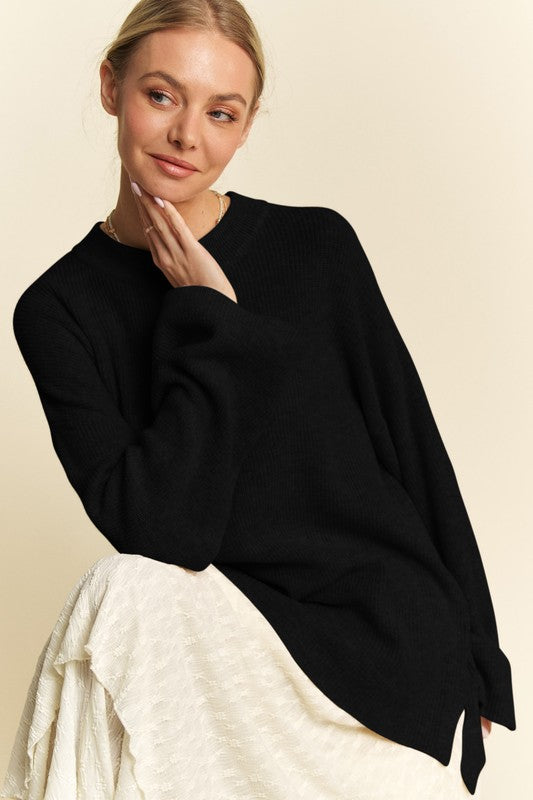 Back To School Sweater - Davi &amp; Dani High-Low Round Neck Drop Shoulder Sweater