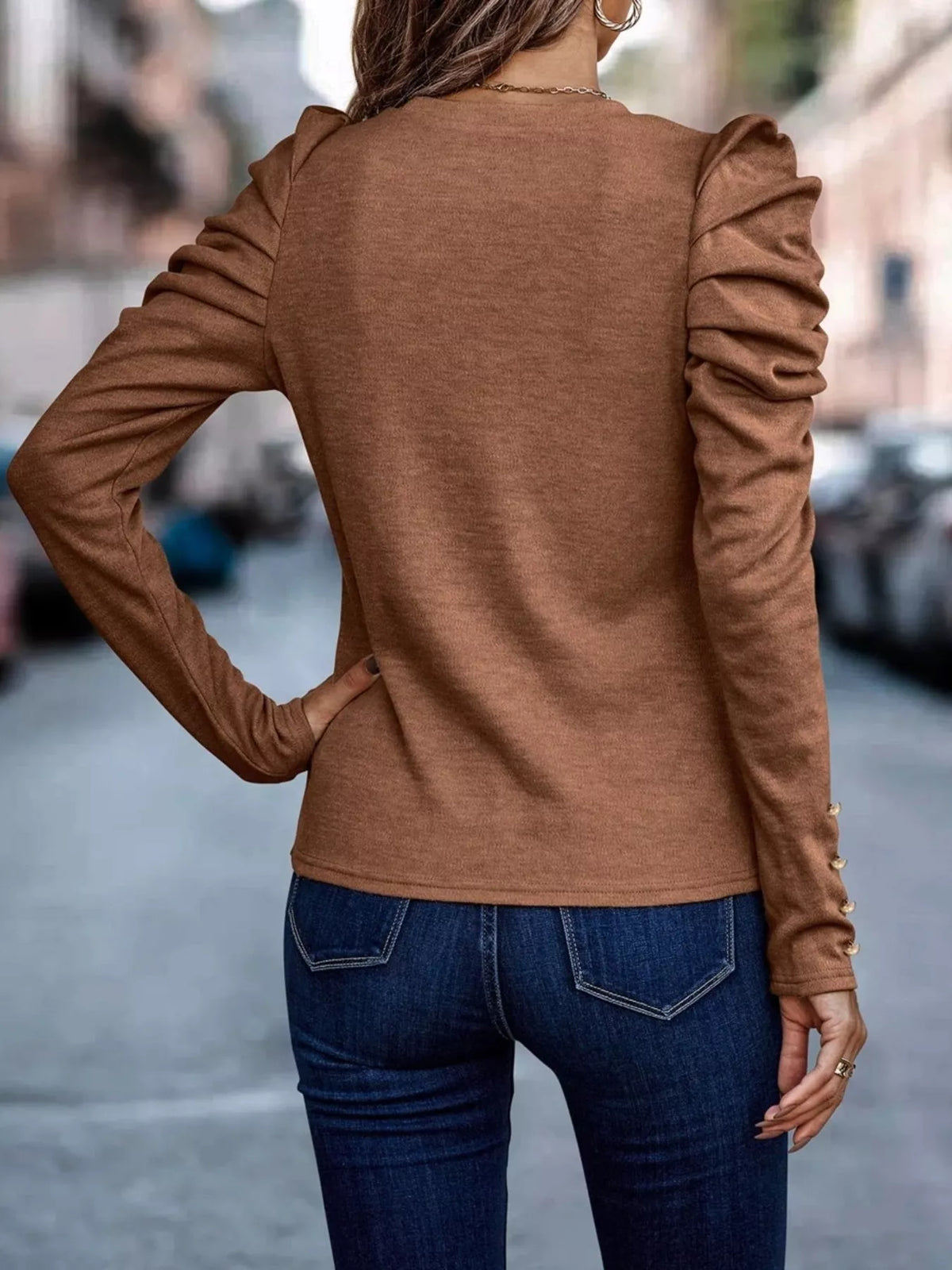 Puff Sleeve Round Neck T-Shirt