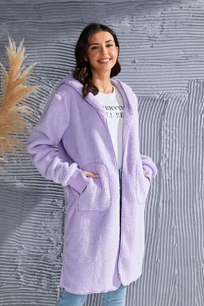 Red Double Take Full Size Hooded Teddy Bear Jacket with Thumbholes Ultra-Cozy &amp; Stylish Comfortable Outerwear