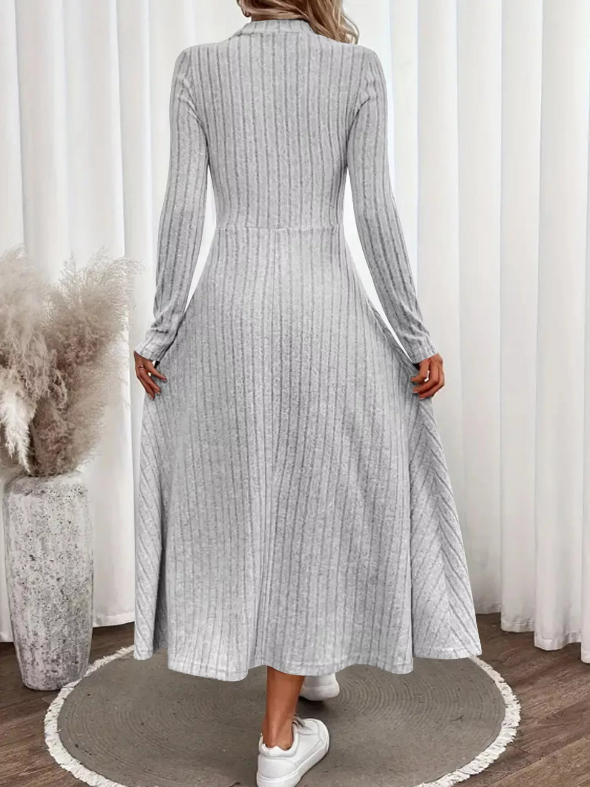 Ribbed Knit A-Line Midi Dress