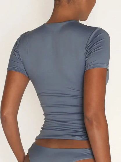 Round Neck Short Sleeve Swim Top
