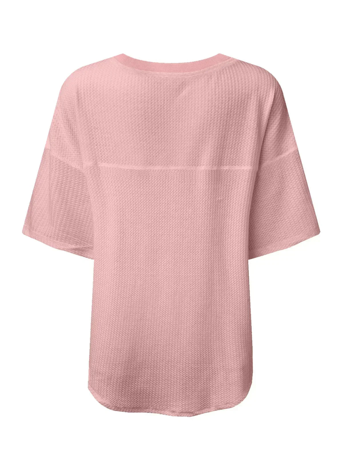 White Waffle Texture V Neck Drop Shoulder Loose Tee