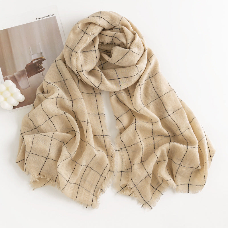 Herringbone Pattern Monochrome Artificial Cashmere Scarf Women&