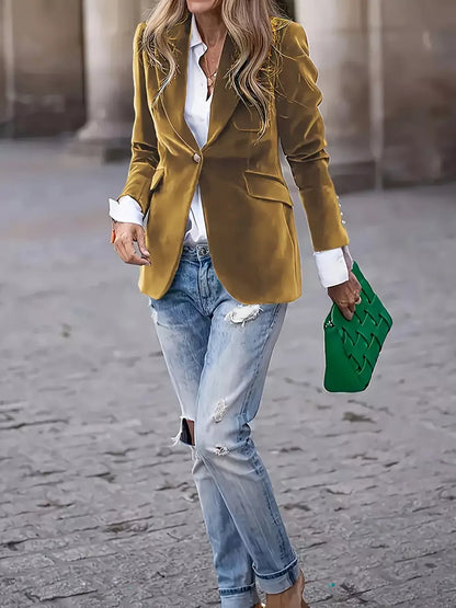 One Button Long Sleeve Blazer