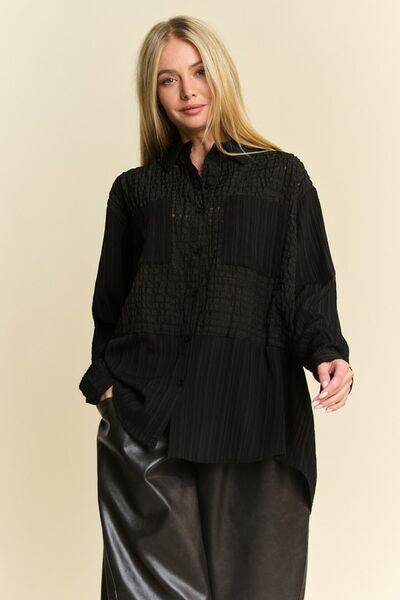Davi &amp; Dani Crinkled Jacquard Button Down Shirt for Women