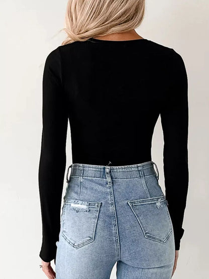 Ribbed Long Sleeve Fitted Bodysuit