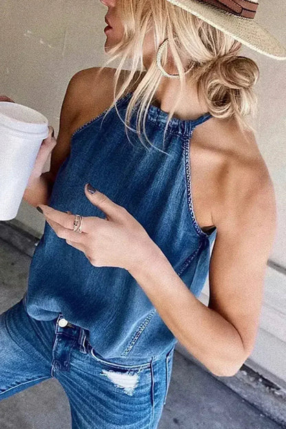 Halter Neck Denim Tank Top