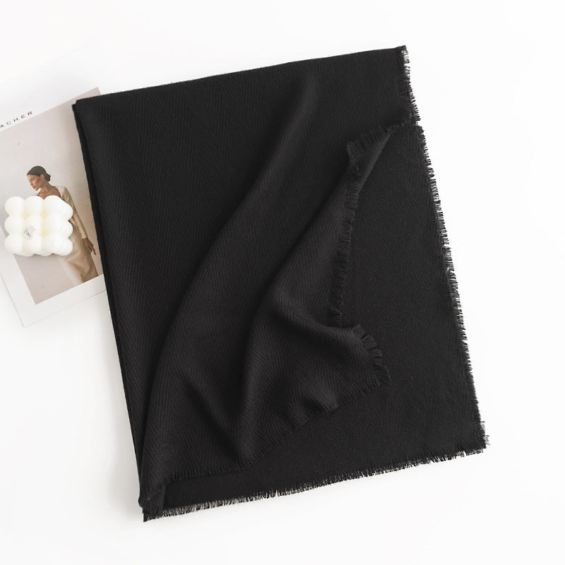 Herringbone Pattern Monochrome Artificial Cashmere Scarf Women&