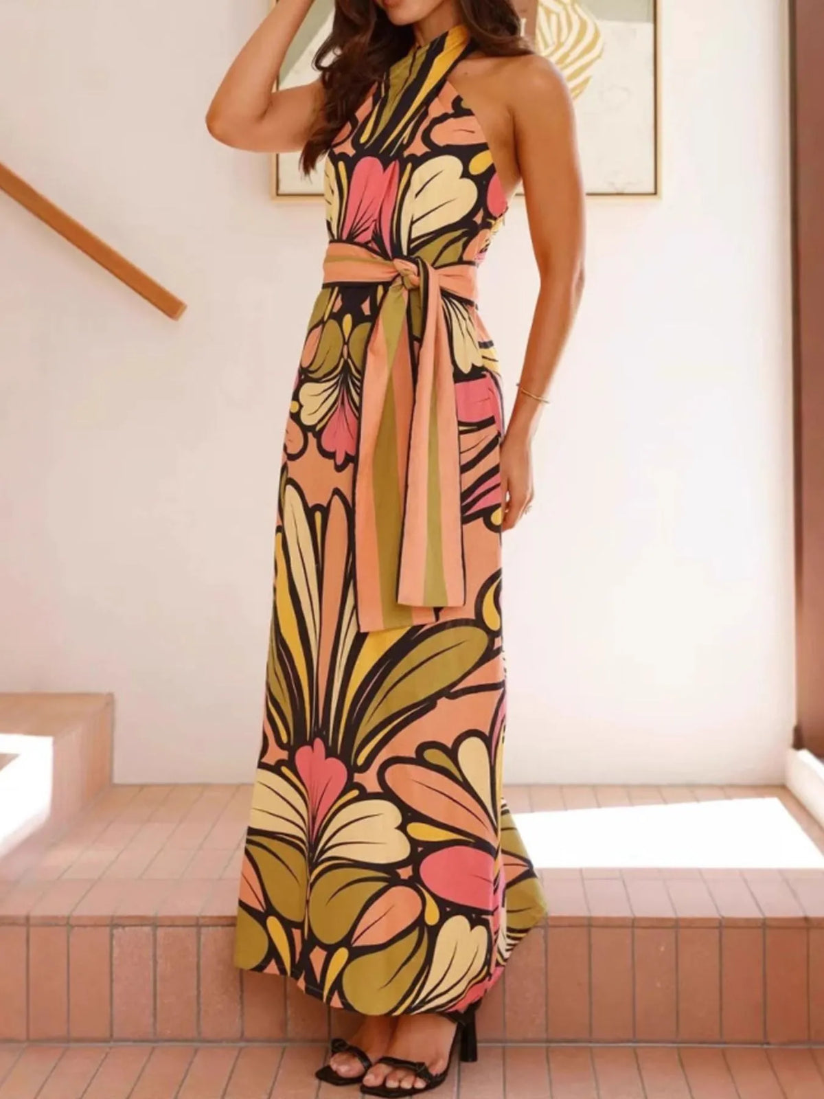 Printed Halter Neck Maxi Cami Dress