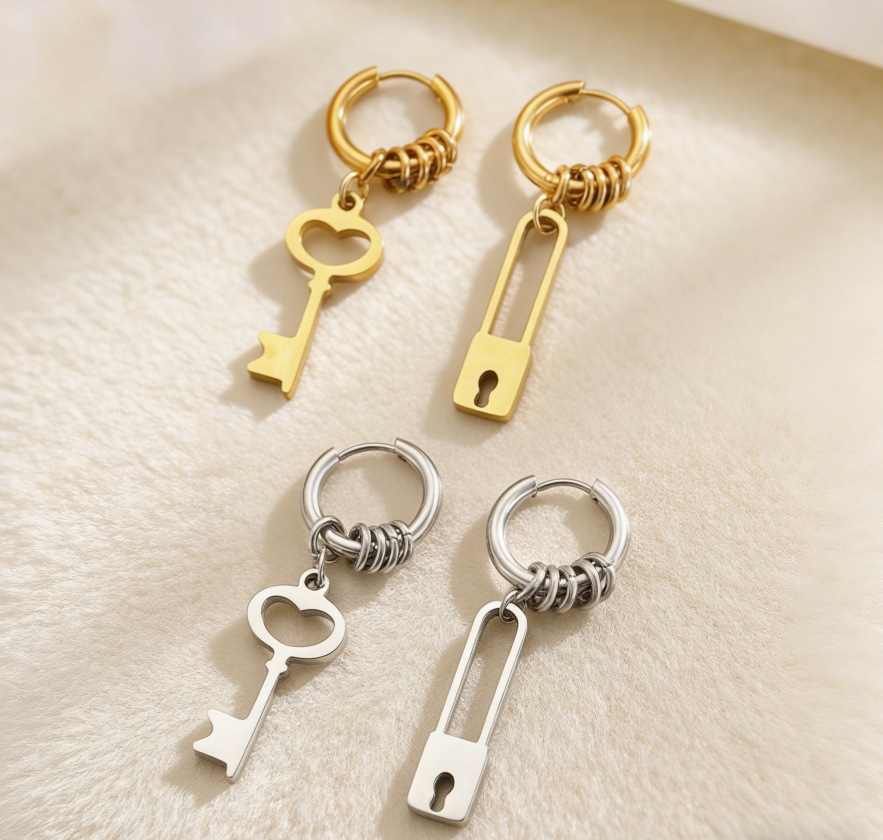 Key &amp; Lock Pendant Earrings Set