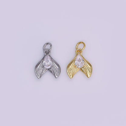 24K Gold Filled 13.5mm Clear CZ Teardrop Lined Fish Tail Charm in Gold &amp; Silver | N858