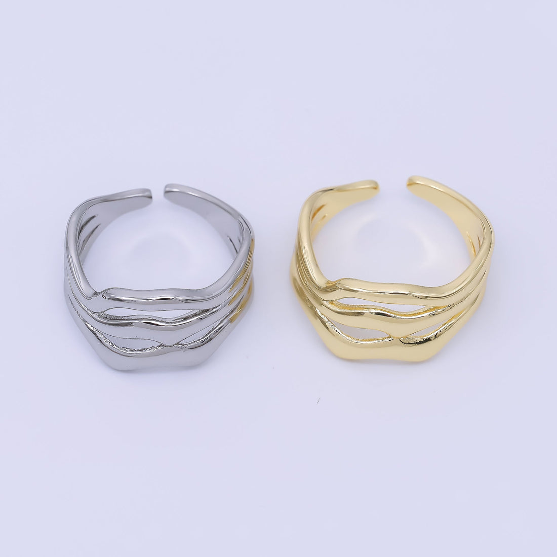24K Gold Filled Geometric Triple Molten Band Ring in Gold &amp; Silver | O1621 O1620