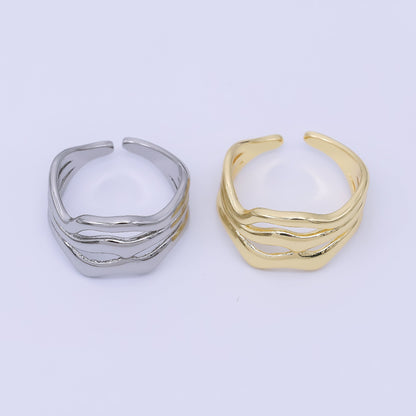 24K Gold Filled Geometric Triple Molten Band Ring in Gold &amp; Silver | O1621 O1620