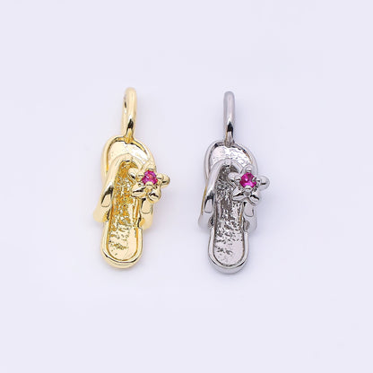 24K Gold Filled 14mm Fuchsia Flower CZ Flip Flop Sandals Pendant in Gold &amp; Silver | AH528