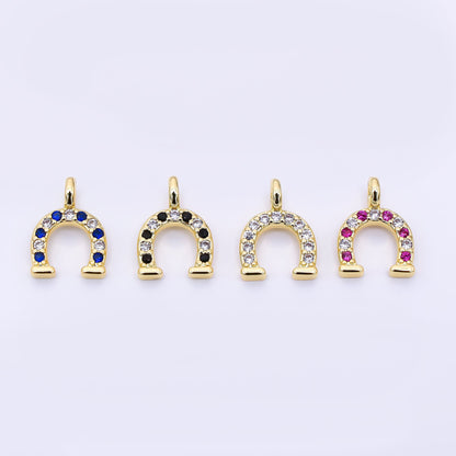 24K Gold Filled 12mm Black, Clear, Blue, Red Micro Paved CZ Horseshoe Mini Charm | AH557 - AH558