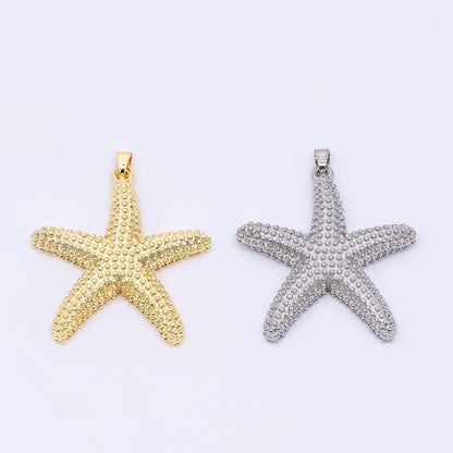 24K Gold Filled 37mm Dotted Sea Starfish Animal Charm in Gold and Silver | AH532