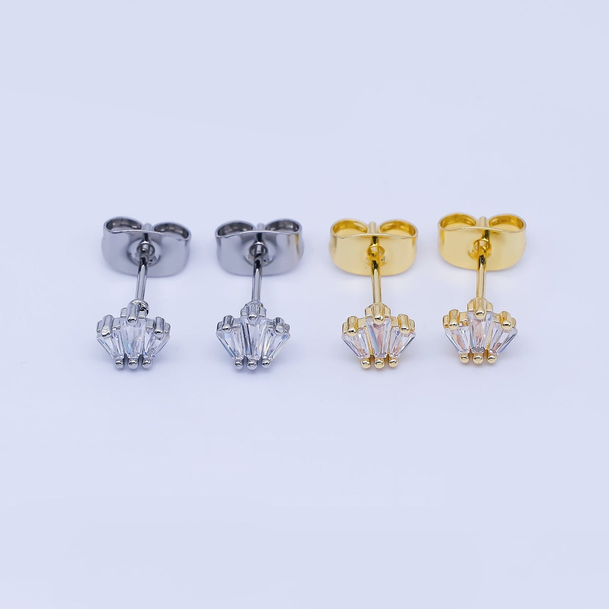 24K Gold Filled Clear CZ Triple Baguette Stud Earrings in Silver &amp; Gold | AB1632
