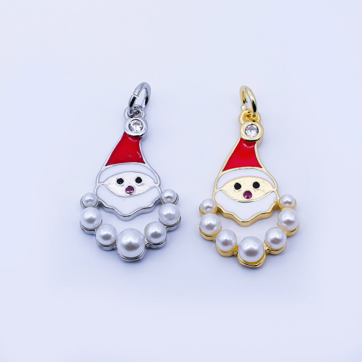 24K Gold Filled 23mm Shell Pearl Enamel Santa Claus Charm in Gold &amp; Silver | C939