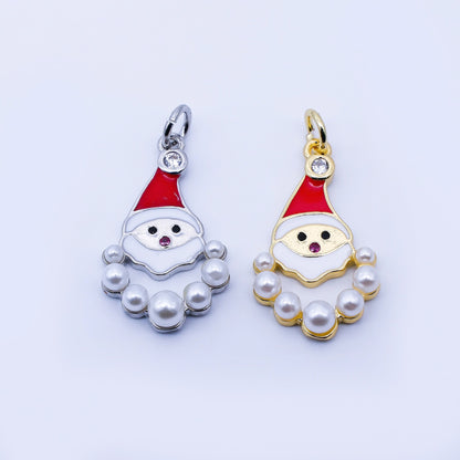 24K Gold Filled 23mm Shell Pearl Enamel Santa Claus Charm in Gold &amp; Silver | C939