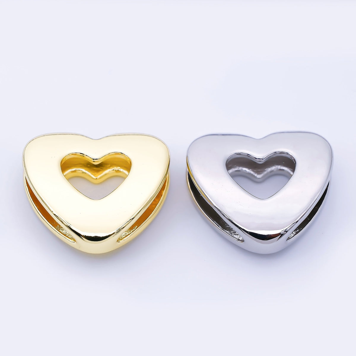 24K Gold Filled 20mm Cord Chubby Open Heart Bead in Gold &amp; Silver | B862