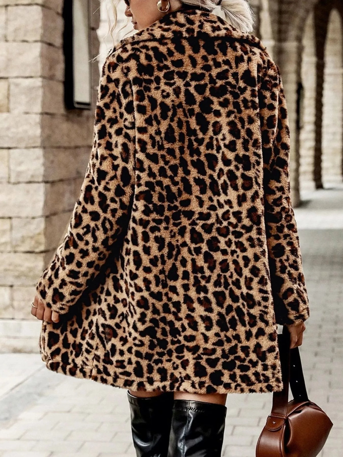 Leopard Print Faux Fur Longline Coat