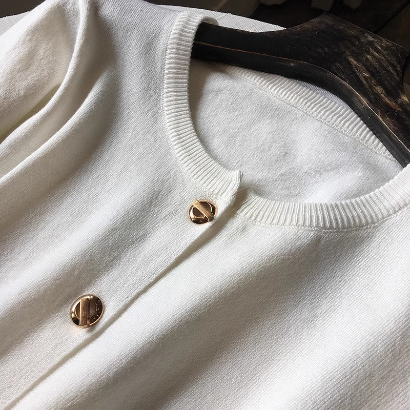 Core-spun Yarn French Style Knit Cardigan - Women&