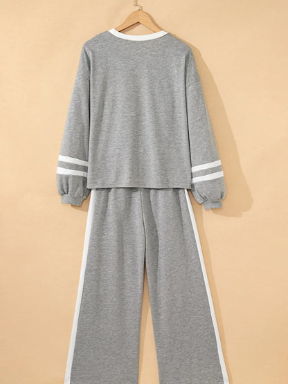Contrast Trim Round Neck Top and Pants Set