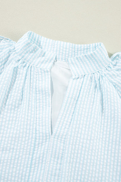Blue Lightweight Ruffled Striped Mini Dress Chic Playful Dress for Women Charming Design Dress
