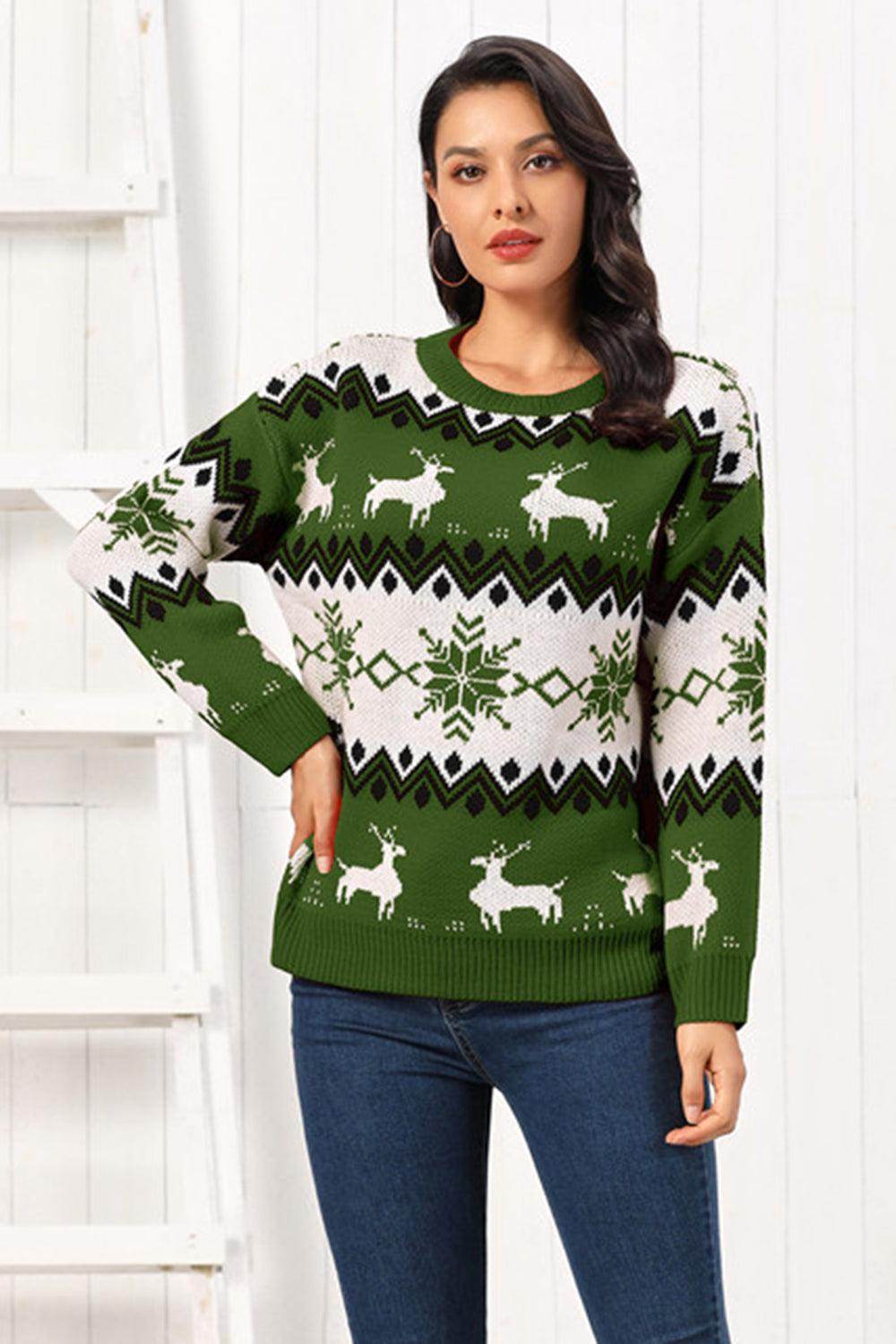 Reindeer Round Neck Sweater for Cozy Winter Style