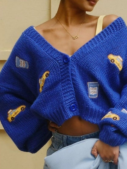 Embroidered Button Up Cardigan
