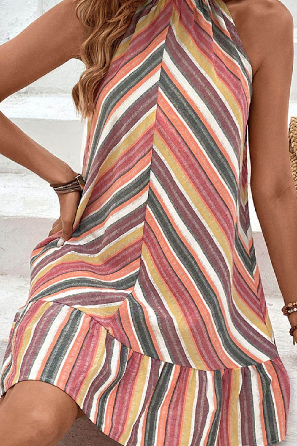 Perfee Striped Round Neck Sleeveless Mini Dress for Women