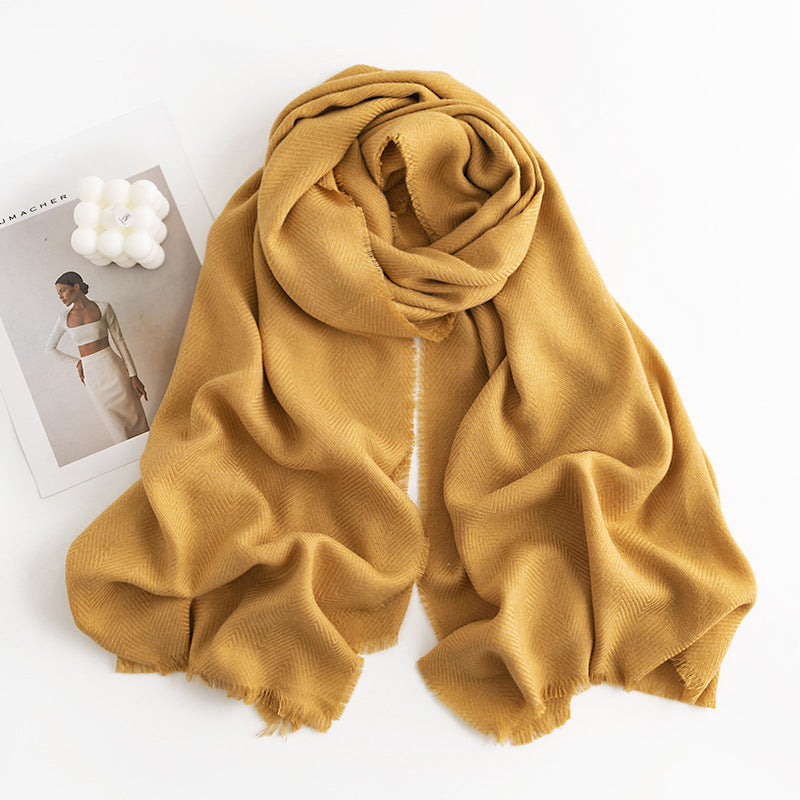 Herringbone Pattern Monochrome Artificial Cashmere Scarf Women&