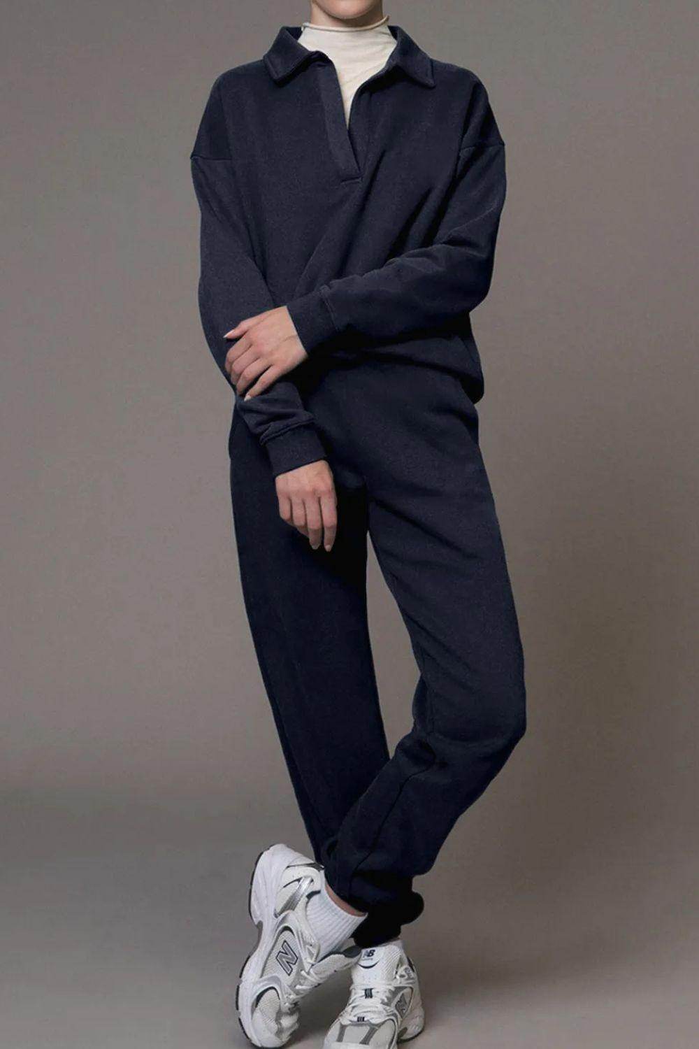 Johnny Collar Long Sleeve Top and Joggers Active Set for All Day Comfort