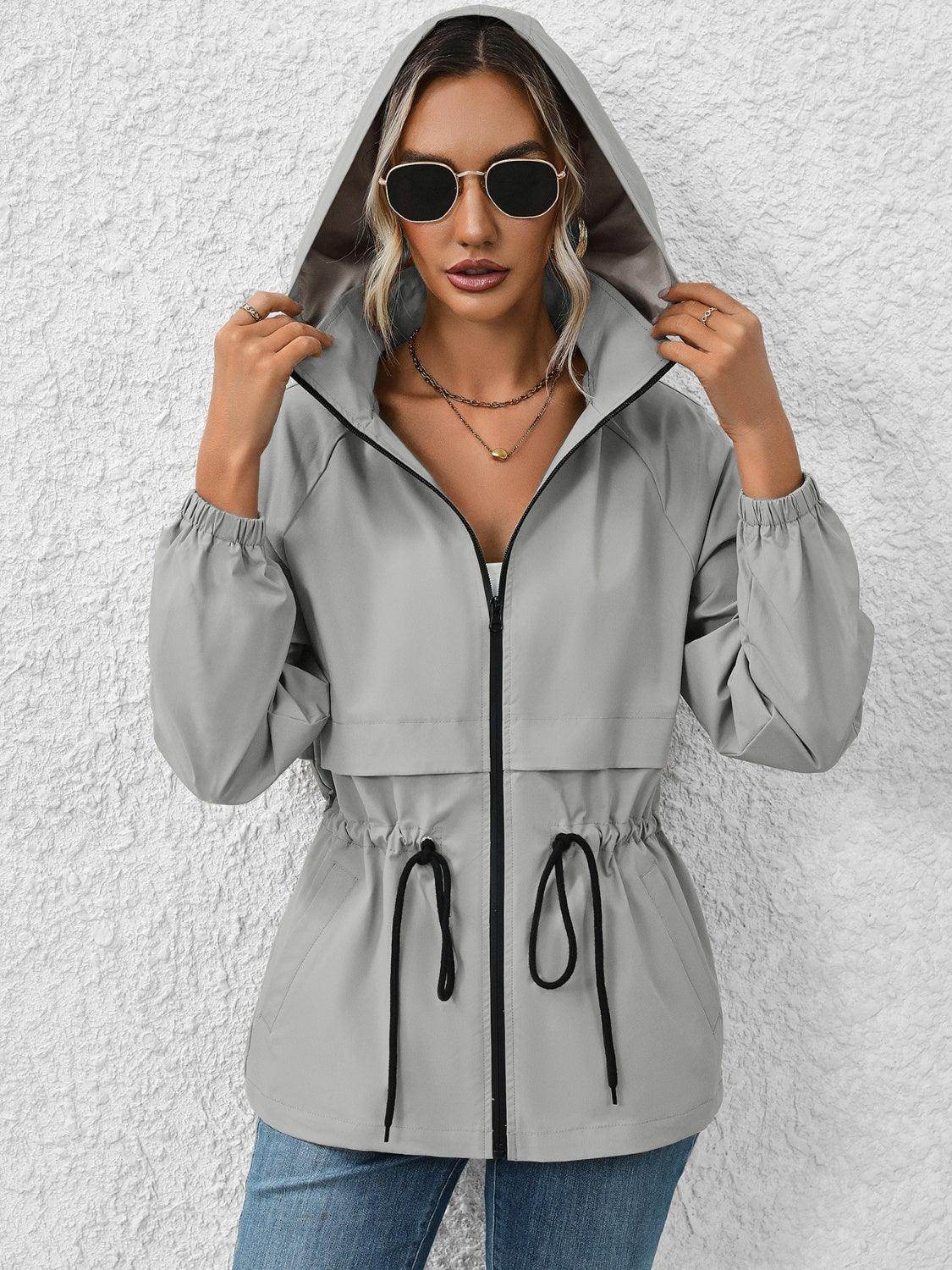 Ivy Lane Drawstring Zip Up Hooded Jacket for Women