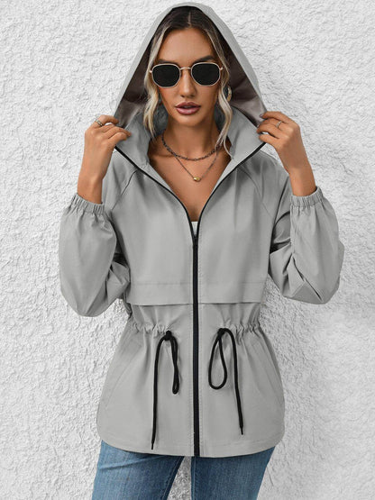 Ivy Lane Drawstring Zip Up Hooded Jacket for Women