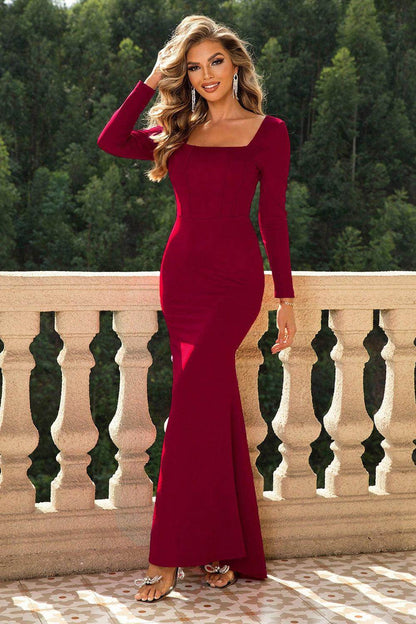Stylish Square Neck Long Sleeve Dress for Women