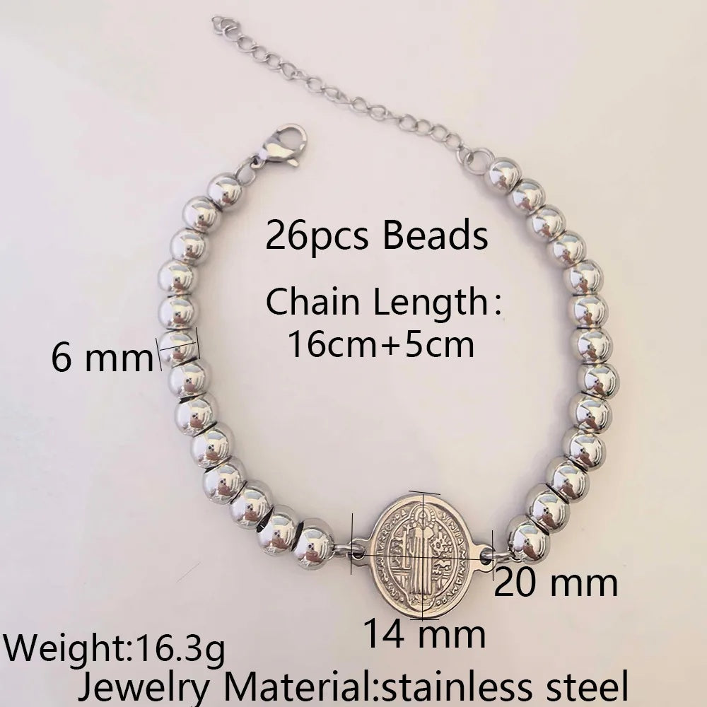 Stainless Steel Religious Series Beaded Bracelet