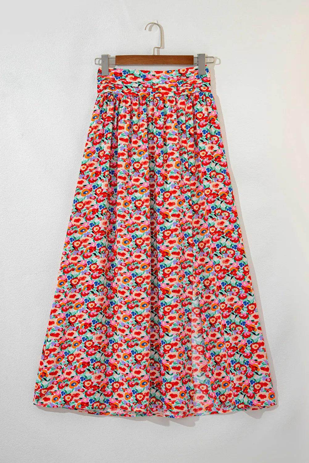 Slit Floral Midi Skirt for Women in Sheer Design