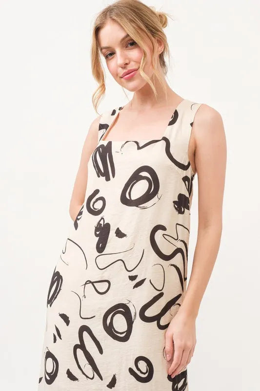 And The Why Square Neck Abstract Printed Maxi Dress
