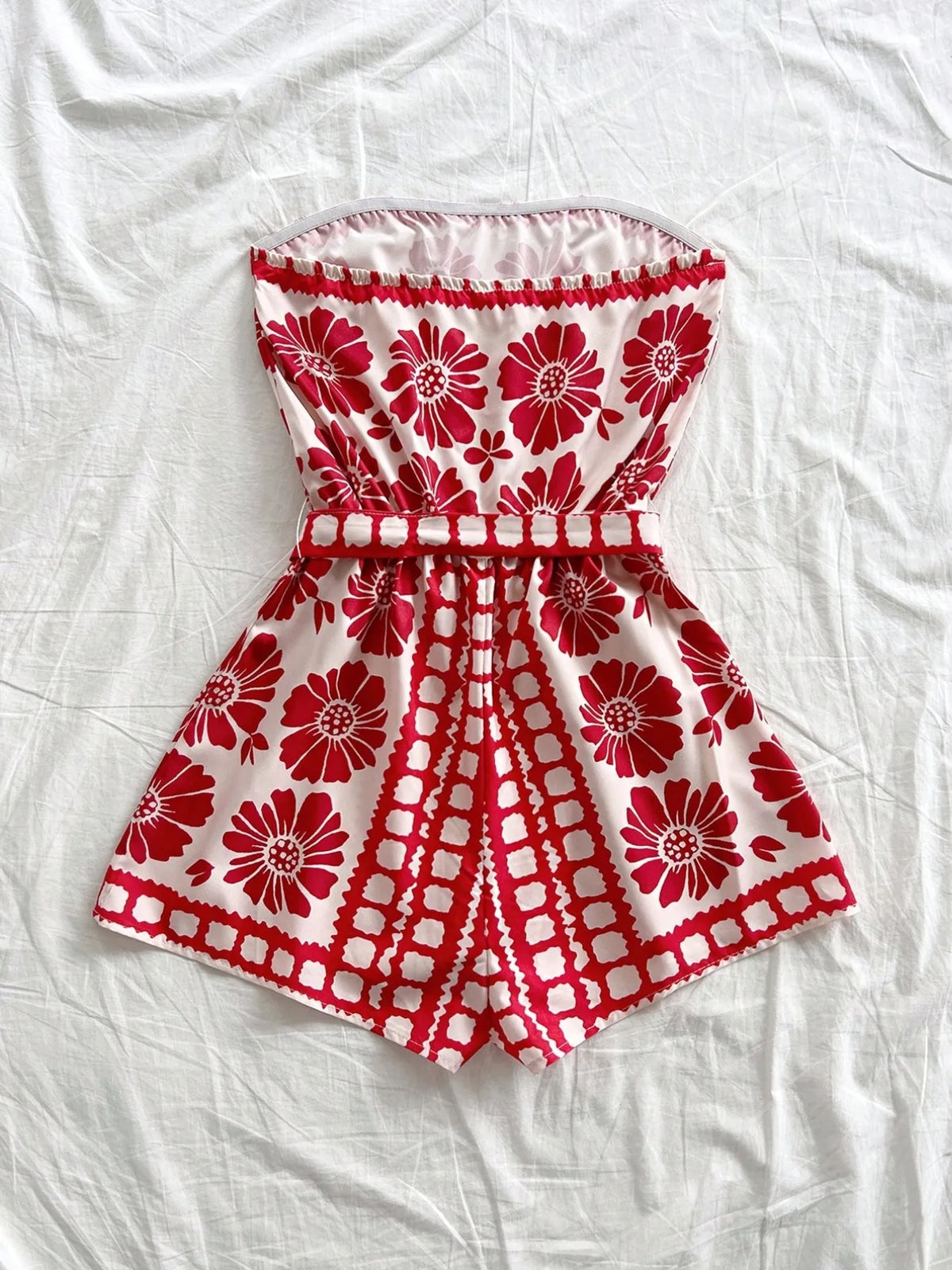 Printed Tube Tie Waist Romper
