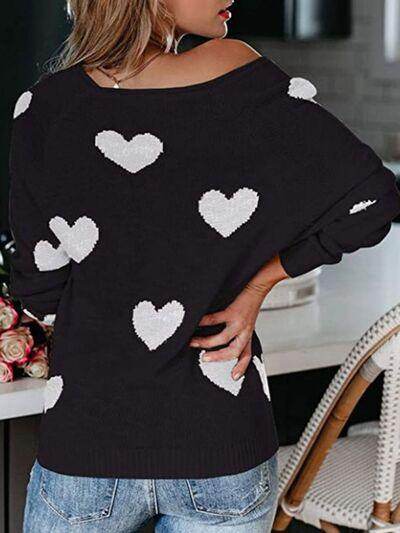 Heart Scoop Neck Long Sleeve Sweater for Women Cozy Style