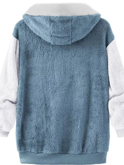 Full Size Fleece Zip-Up Hooded Outerwear Plus Size